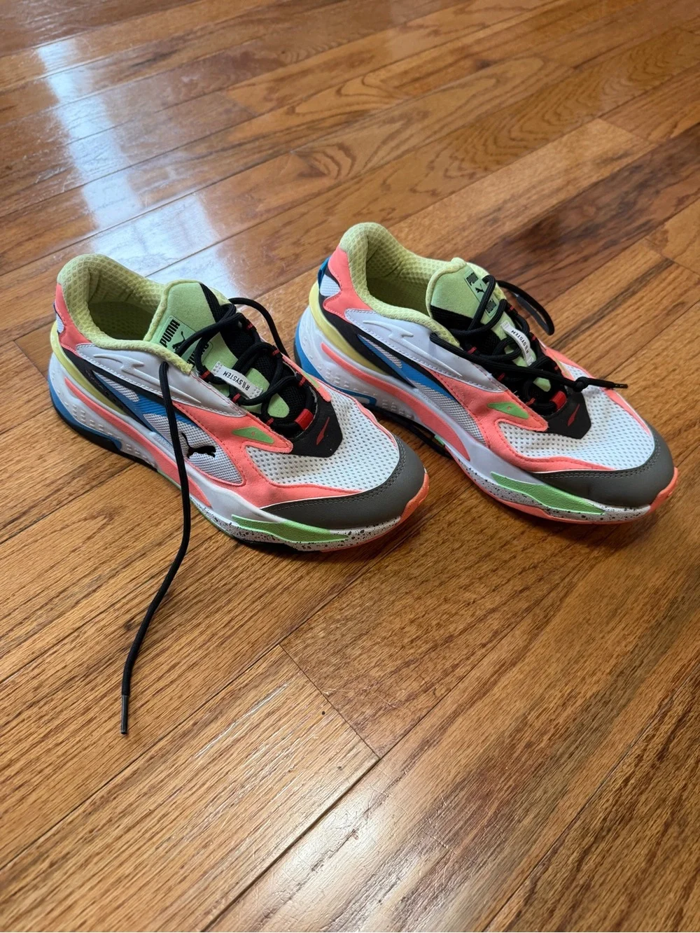 PUMA RS-Fast Colorblock Sneakers White Peach Blue Lime Size 7Y 8.5W